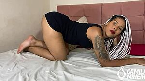 Petite beauty in miniskirt fingers wet pussy twice