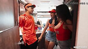 cheerleader fan fuck fest turns into wild asian brunette cumshot group bang