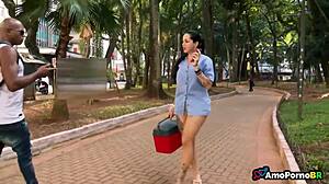 latina milf with big ass tits chupes big black cock for r$1 real then rides monster dick cowgirl lingerie style