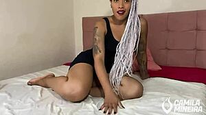 Petite beauty in miniskirt fingers wet pussy twice