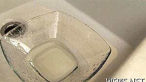 after pissing moist vagina toyed with vibrator