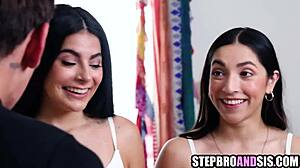 Latina Stepsisters Slobber Deepthroat and Share One Massive Cock!