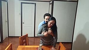 Stepmom Bent Over Dining Table for Surprise Morning Fuck