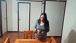 Stepmom Bent Over Dining Table for Surprise Morning Fuck