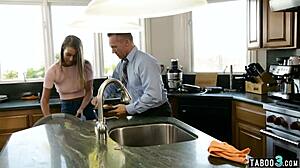 dirty dude tests his daughter-in-law's juicy shaved pussy with tongue and cock 😈💦👅