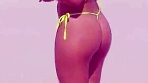 micro bikini hides young girl's huge ass as boyfriend's relatives watch on beach