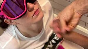 Bathroom flashing escapade continues with a steamy facial finish part 2.