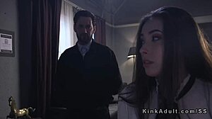 hey tied brunette flogged hard then anal banged rough