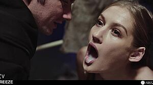 Blonde fuck doll Tiffany Tatum frozen and used in time stop doggystyle with overflowing cum mouthful and creampie.