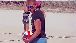 micro bikini hides young girl's huge ass as boyfriend's relatives watch on beach