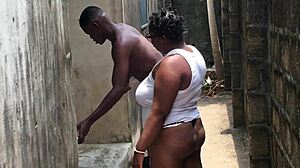 Chubby ebony slut flashes big boobs fat ass in see-through red to lure neighbor huge bbc outdoor full movie