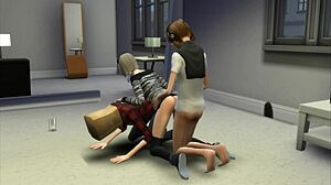 sims 4 cuckold scene teases with sneaky licks and old guy watching her play.