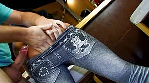 i love sucking this big cock then riding it deep as sexy brunette milf in fishnets