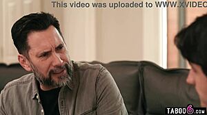 Stepson and stepdad thrill blindfolded stepmom after massage