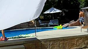 Lexi Bloom tied tight poolside takes hard cock and facial blast