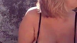African Blonde Milf Flaunts Huge Natural Tits Big Nipples and Massive Pussy Lips on Beach