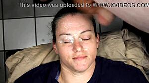 Huge homemade facial splatters straight into her wide eyes
