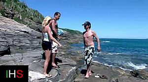 Blonde slut double penetrated seaside, cum in mouth next?