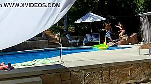 Lexi Bloom tied tight poolside takes hard cock and facial blast