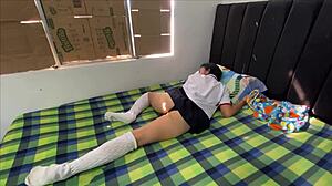 Pervy Stepdad Destroys Skinny 18yo Stepdaughter's Tight Pussy Alone in Room!