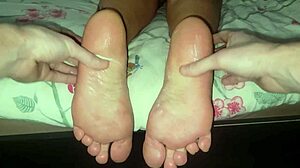 stepmom gets relaxing barefoot foot massage from horny stepson