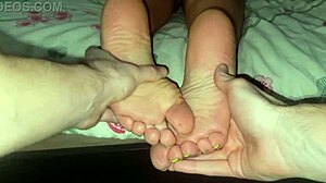 stepmom gets relaxing barefoot foot massage from horny stepson