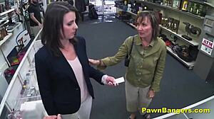 customer spreads legs on desk for cash pounding in her hairy pussy