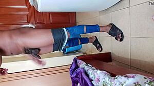 Asian beauty strips clothes slowly for solo tease