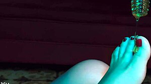 honey drips over sexy feet as brunette goddess licks toes with redhead in lingerie pov