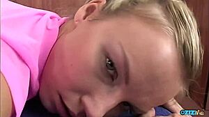 blonde pigtail teen bounces cowgirl deepthroats and takes facial cumshot