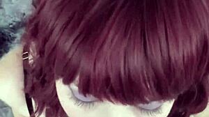 punk redhead babe sucks cock hard then rides pov missionary 😍