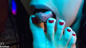 honey drips over sexy feet as brunette goddess licks toes with redhead in lingerie pov