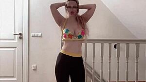 wow check out this belly dancer goddess shaking her huge belly with glasses on