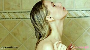 blonde girl takes a steamy shower getting ready for her big casting photoshoot