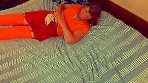 granny velma dinkley in costume delivers spectacular deepthroat blowjob and swallows cum pov style