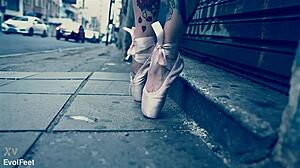 Ballerina In Ballet Shoes Walks Street Then Deepthroats Outdoor
