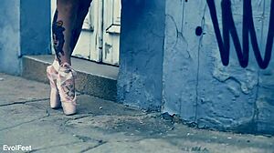 Ballerina In Ballet Shoes Walks Street Then Deepthroats Outdoor