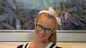 Cutie Jillian Janson Keeps Glasses On While Finger Fucking Her Tight Solo Pussy.