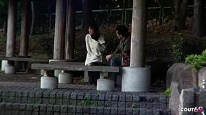 skinny japanese teen gives deepthroat blowjob to stranger in car during wet casting interview