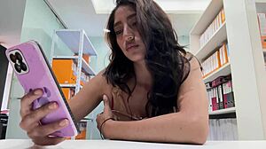 big ass babe caught masturbating in office gets sloppy ass licking