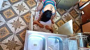 unfaithful wife spreads legs wide for plumber's rough cock in kitchen