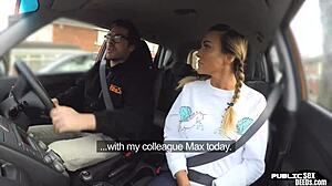 busty milf bends over for public car lesson fuck