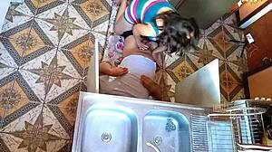 unfaithful wife spreads legs wide for plumber's rough cock in kitchen