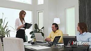 Boss Lady Jordan Maxx Blackmailed By Nerd Employees Into Glasses Lingerie Group Pussy Fuck