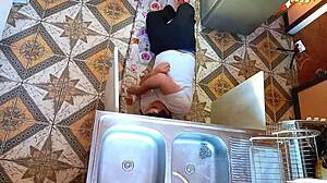 unfaithful wife spreads legs wide for plumber's rough cock in kitchen