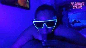 Deepthroat Gag Fest - Submissive Stepdaughter Chokes on Wet Cock in Neon Room