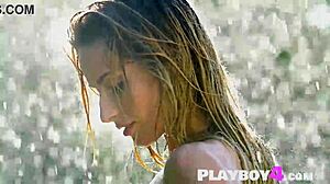 Damn, Cara Mell's perfect wet body in this hot outdoor striptease and posing