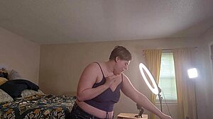 Clara Crisp milf bbw getting ready backstage for giantess fetish video hairy armpits belly