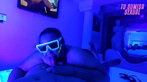 Deepthroat Gag Fest - Submissive Stepdaughter Chokes on Wet Cock in Neon Room