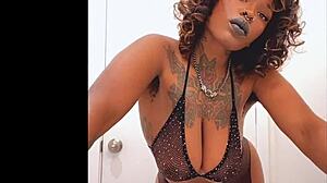 ebony babe slowly teases her big tits in sexy lingerie